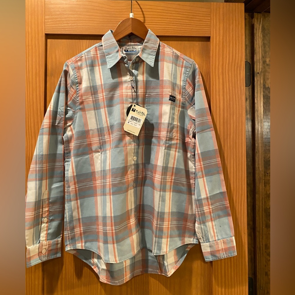 Salt Life Women’s Plaid Brushed Stretch Flannel SLX UPF30 Shirt NWT Size Small